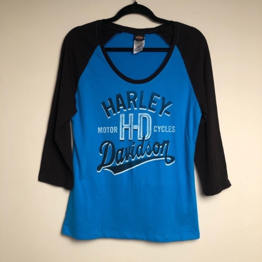 Harley Davidson Motorcycles Baseball 3/4 Sleeves Graphic TShirt Women’s Large